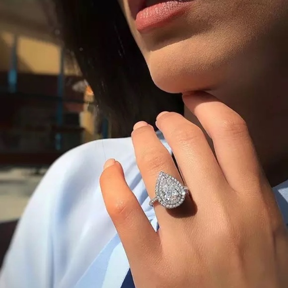 New Pear 925 Sterling Silver Micro Paved Zircon Ring - Picture 5 of 8